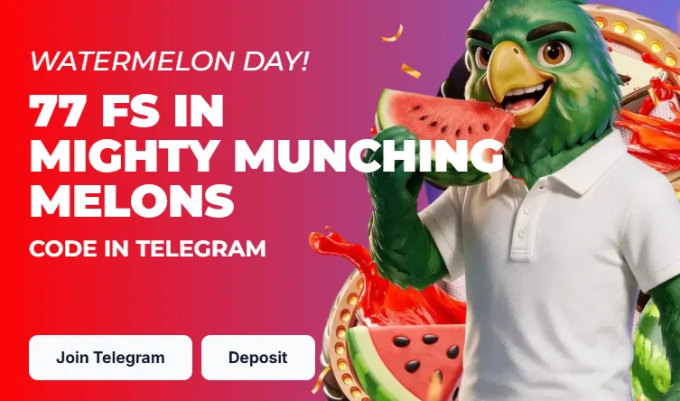 Promoción de Lukkly Casino con 77 giros gratis en Mighty Munching Melons y código publicado en Telegram